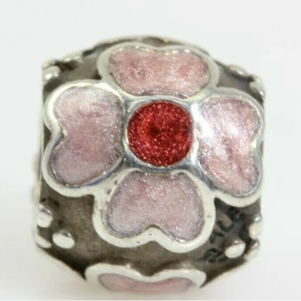 Pink and sterling sliver floral Pandora charm authentic